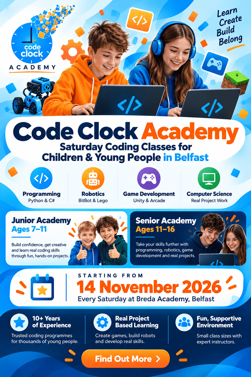 Code Clock Academy launches on the 14th November. Booking open 14th October.